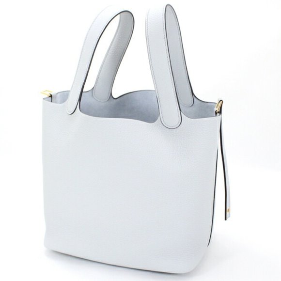 HERMES Handbags - Hermes Picotin Lock MM 22 Handbag Blue Pale Gold Hardware Z Stamp Taurillon C...